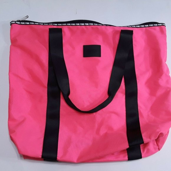 PINK Victoria's Secret Handbags - PINK tote Large Bag, Black and Pink zip Closure womens